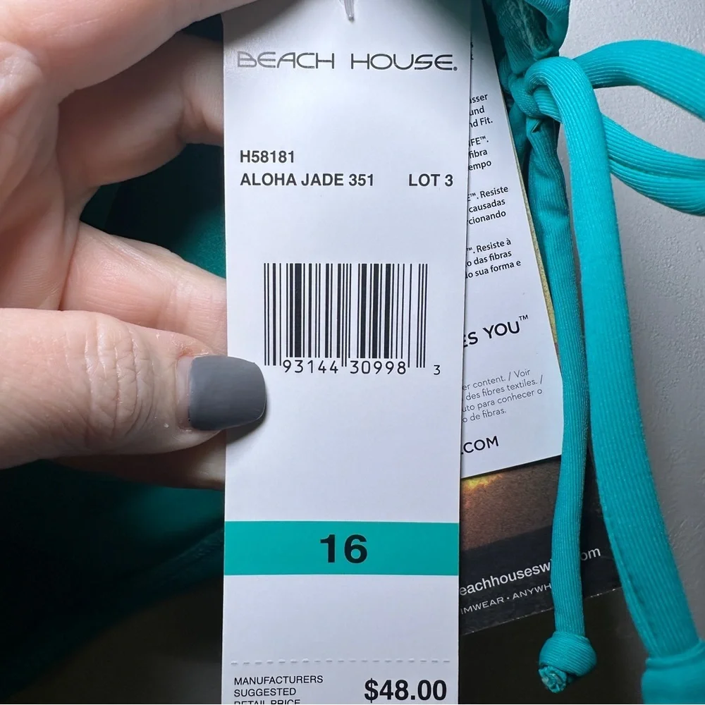 Beach House NWT Adjustable Side Tie Swimsuit Bottoms Size 16 Turquoise